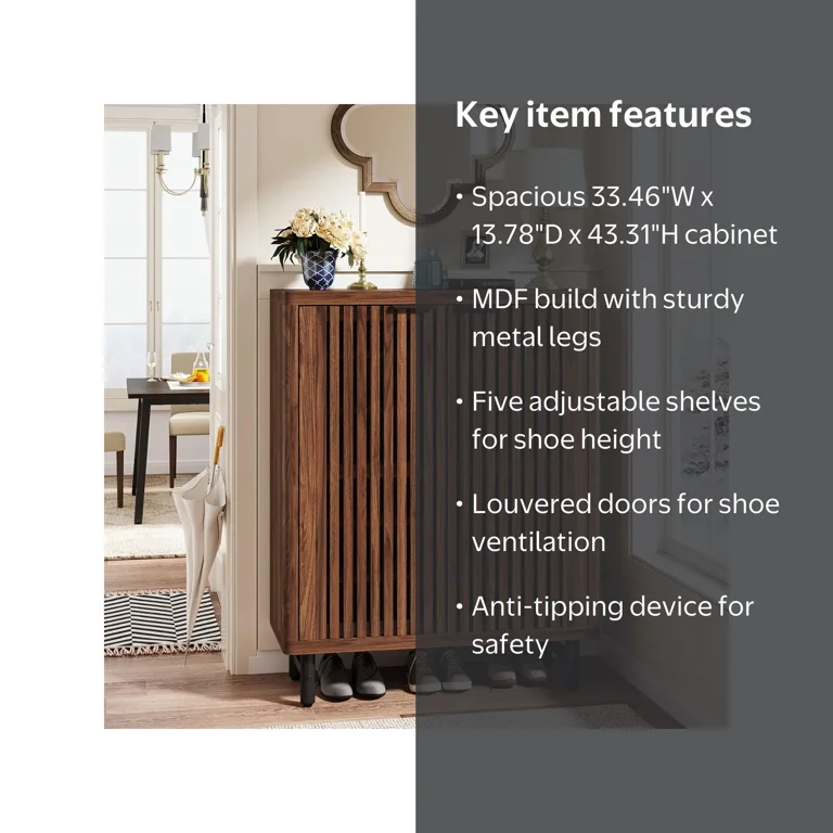 Tribesigns, Shoe Cabinet, 6-Tier with Louvered Doors, Brown