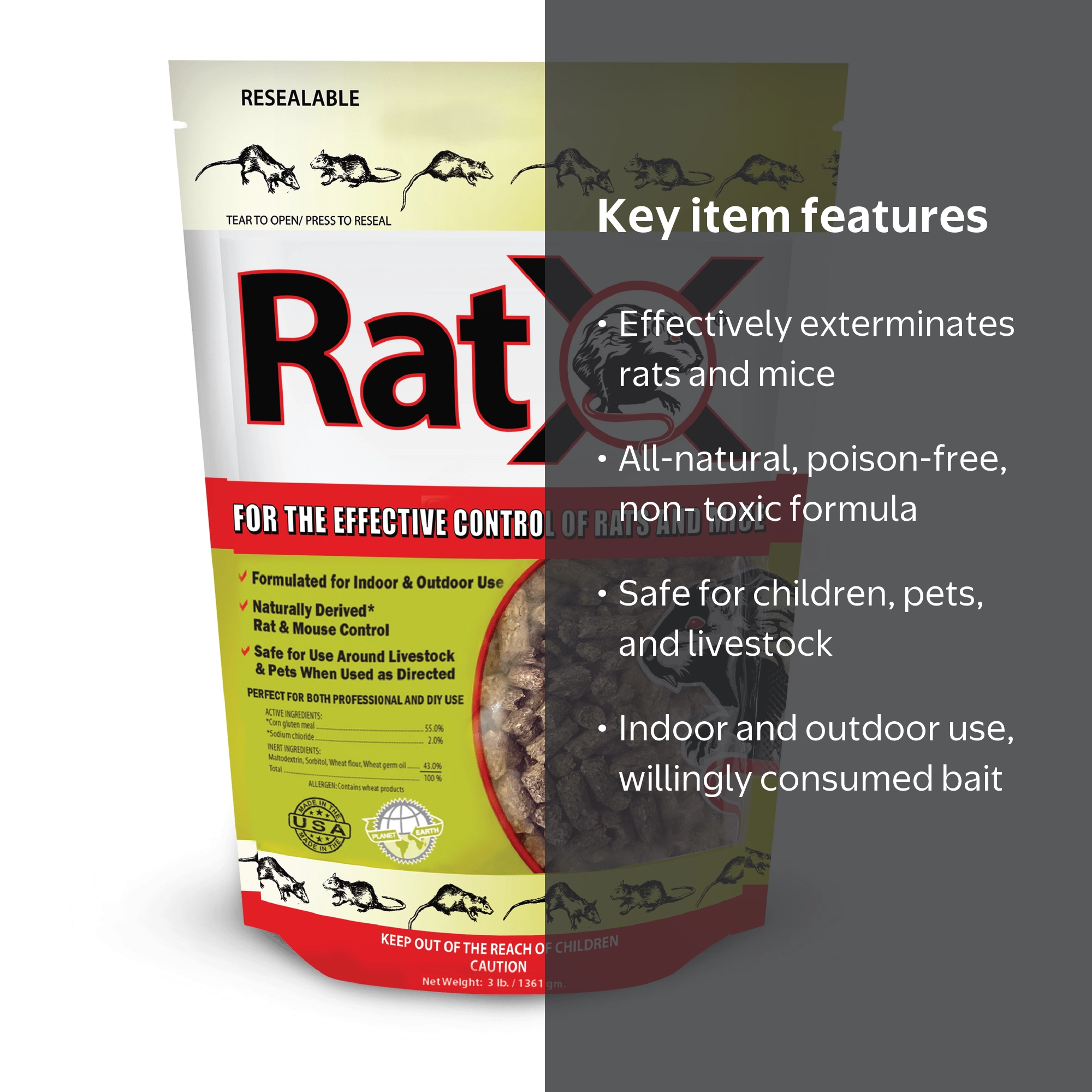 RatX All-Natural Humane Rat and Mouse Killer Pellets, 3 lb