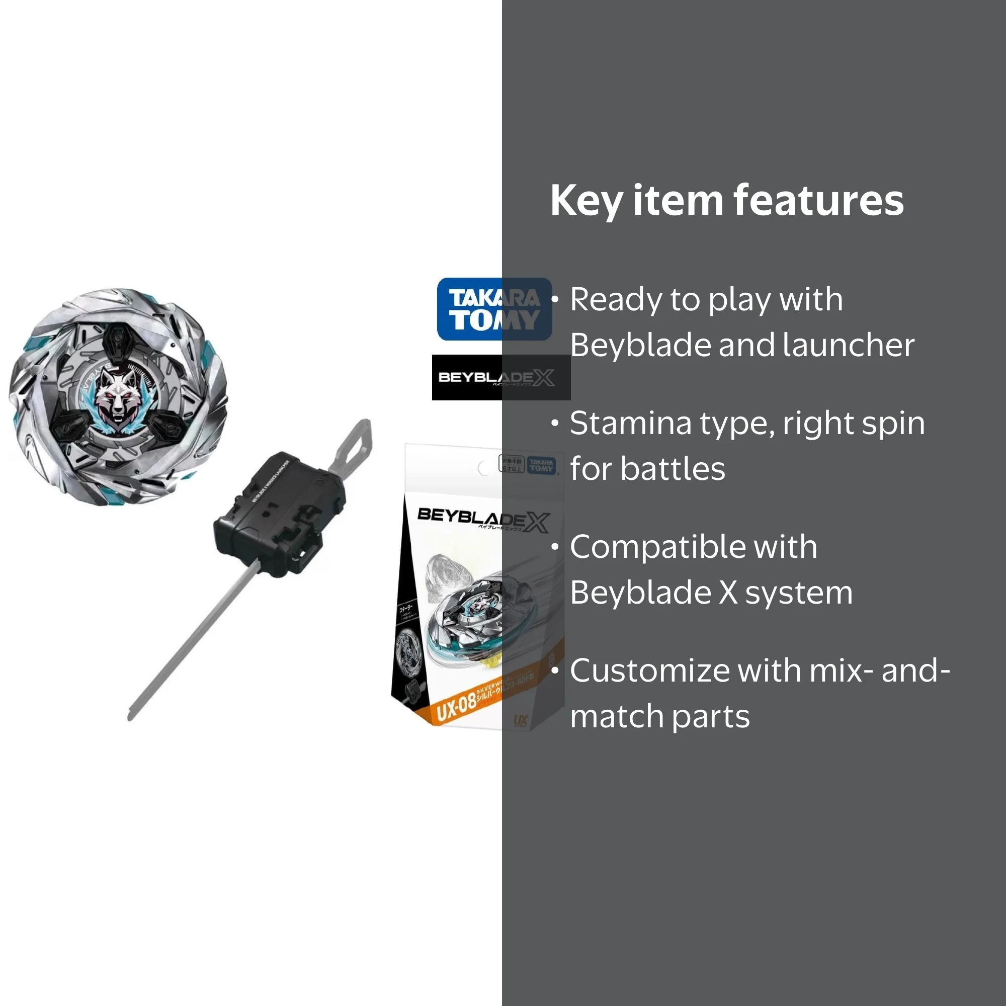 Takara Tomy Beyblade UX-08 Silver Wolf 3-80FB Starter Set