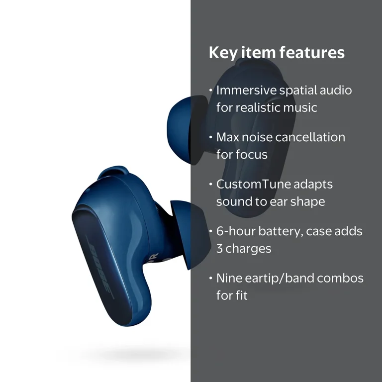 Bose QuietComfort Ultra Wireless Earbuds, Noise Cancelling, Lunar