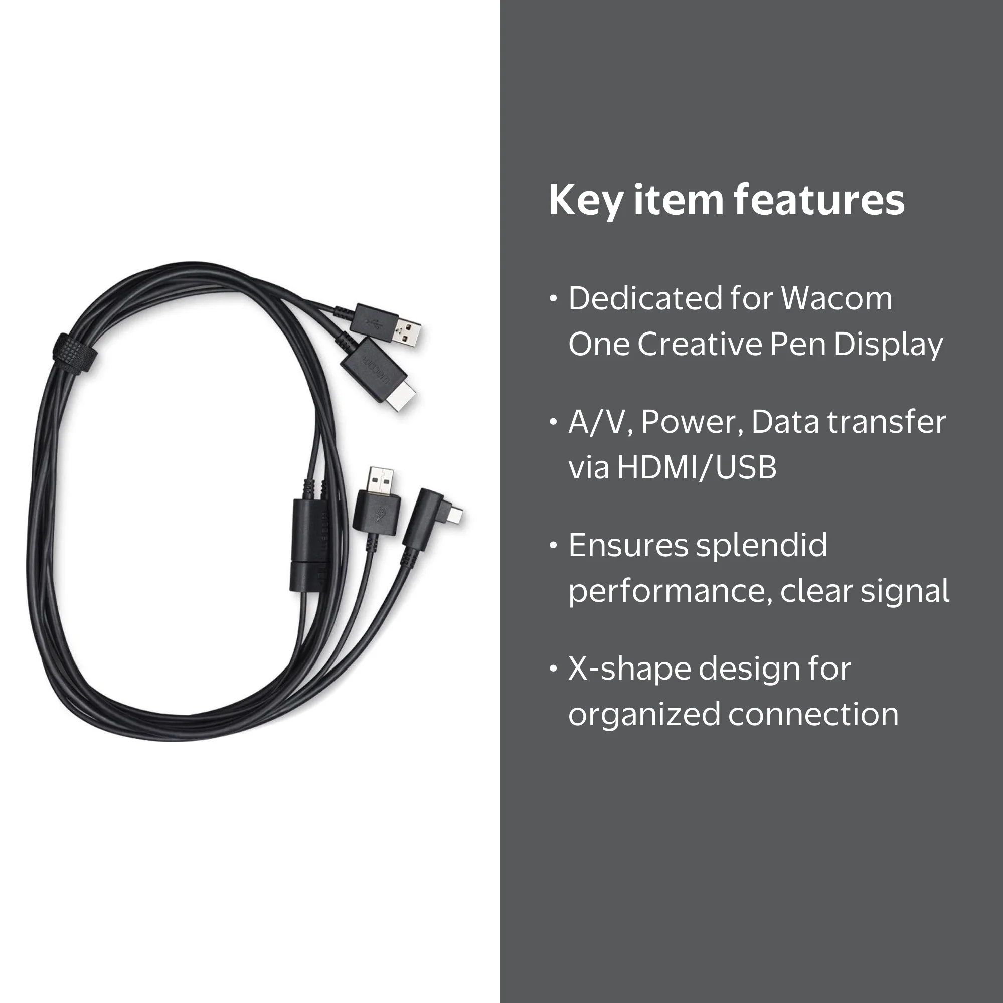 Wacom, X-Shape Cable, for One Creative Pen Display, Black