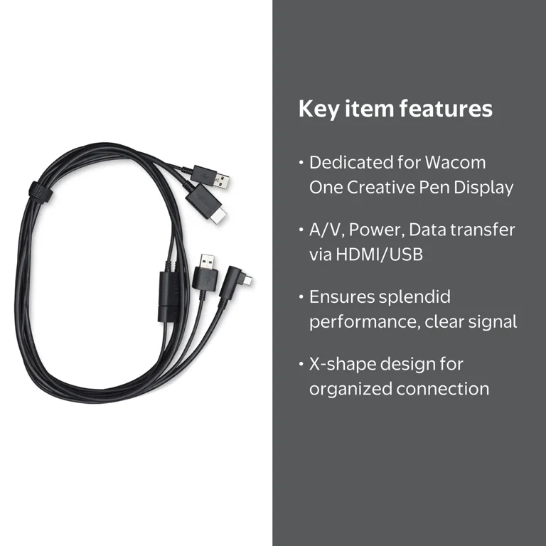Wacom, X-Shape Cable, for One Creative Pen Display, Black