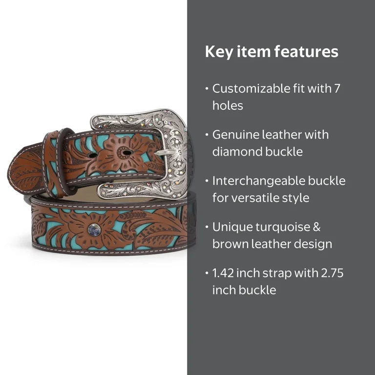 JASGOOD Western Rhinestone Buckle Belts for Women, Cowgirl Cowboy
