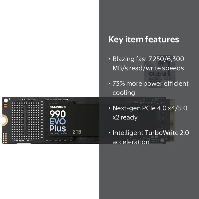 Samsung 990 EVO PLUS SSD 1TB PCIe Gen 4x4 M.2 2280, Up to 7,250 MB