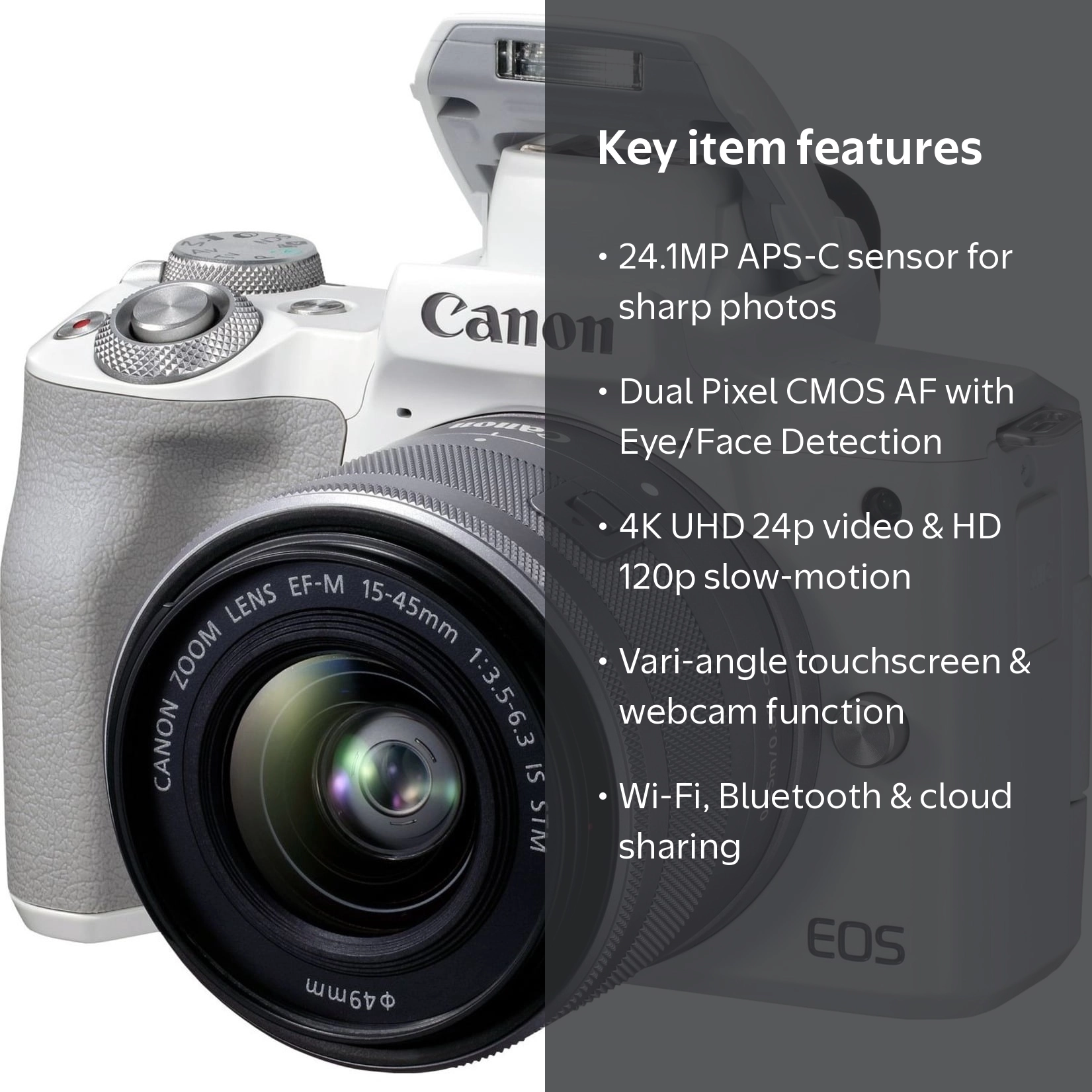 Canon EOS M50 Mark II 24.1MP Mirrorless Camera, 15-45mm Lens