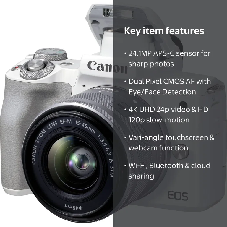 Canon EOS M50 Mark II 24.1MP Mirrorless Camera, 15-45mm Lens