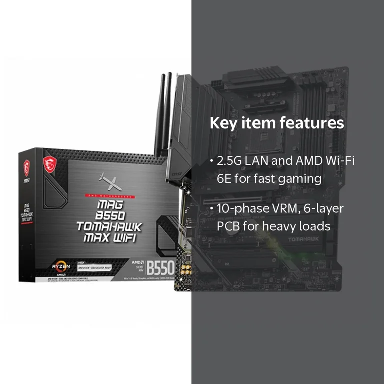 MSI MAG B550 Tomahawk MAX WiFi Gaming Motherboard, AMD AM4, DDR4