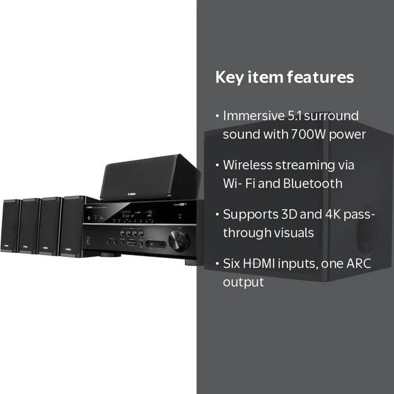 YAMAHA ホームシアターセット Yamaha Home Theater System - 5.1-Channel, 700W, Bluetooth, 3D & 4K