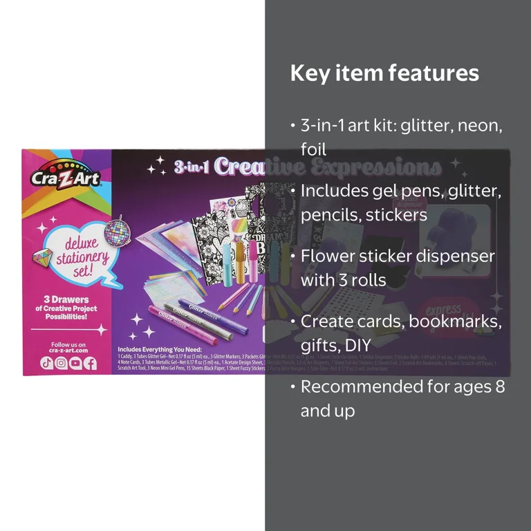Cra-Z-Art 3-in-1 Creative Expressions Deluxe Stationery Set with