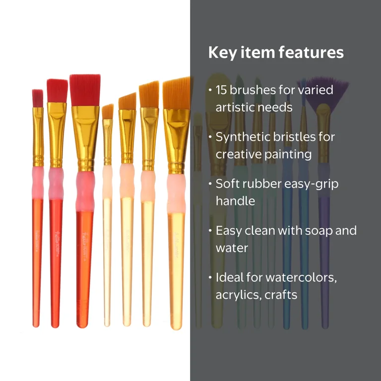 Hello Hobby 15-Piece Art Brush Set Filbert round flat fan liner