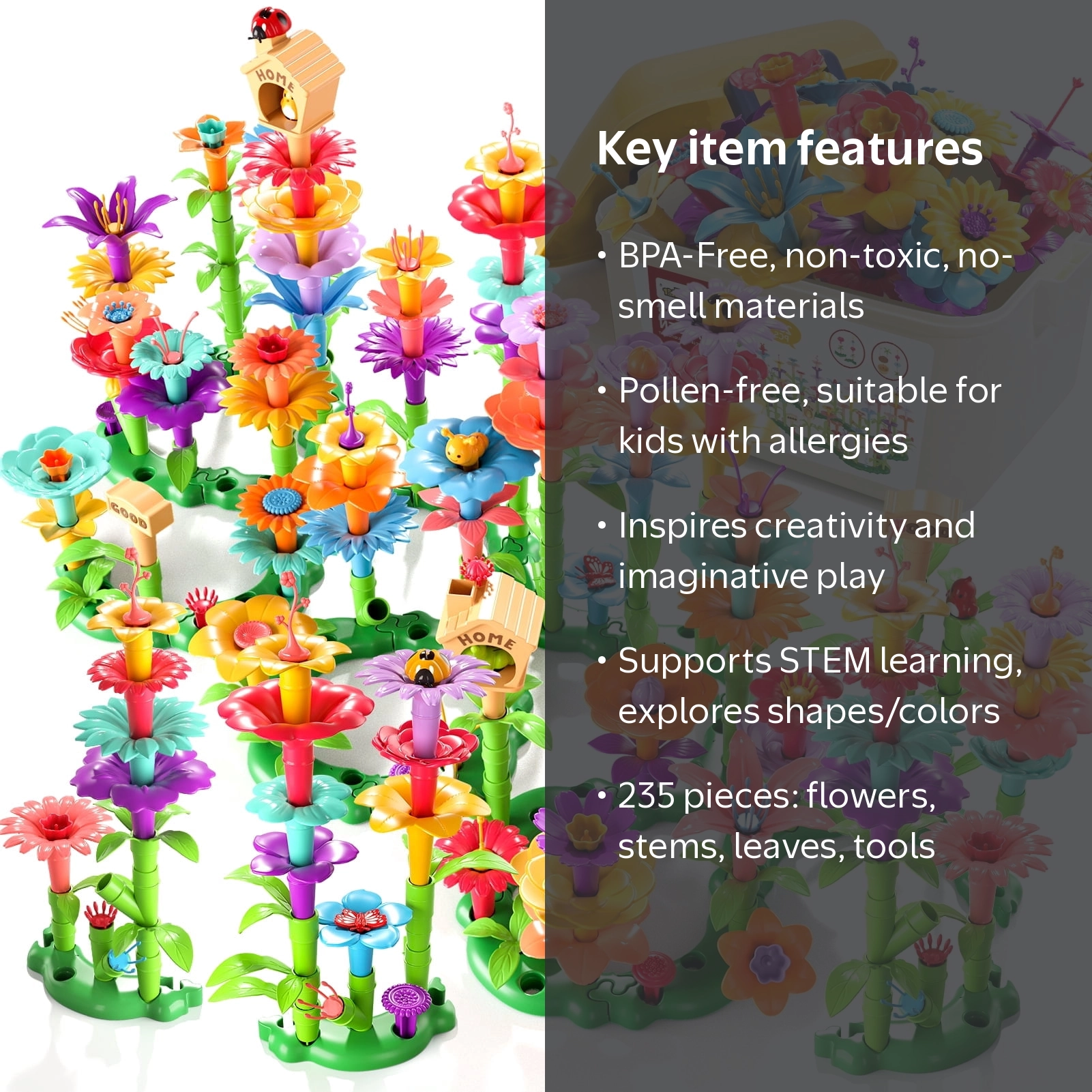 Lucky Doug, Toys, 235 pcs Flower Garden Building Set for Toddlers