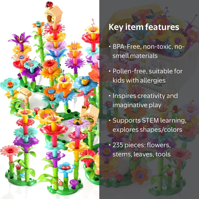 Lucky Doug, Toys, 235 pcs Flower Garden Building Set for Toddlers