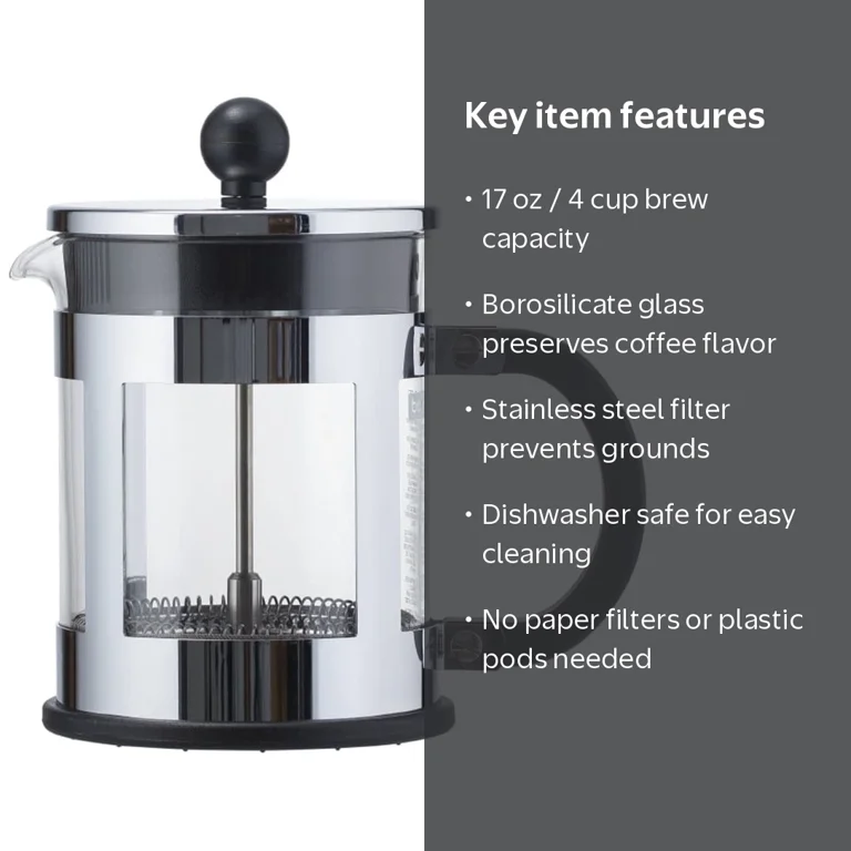 Bodum 17 oz Kenya French Press Coffeemaker, Stainless Steel, New
