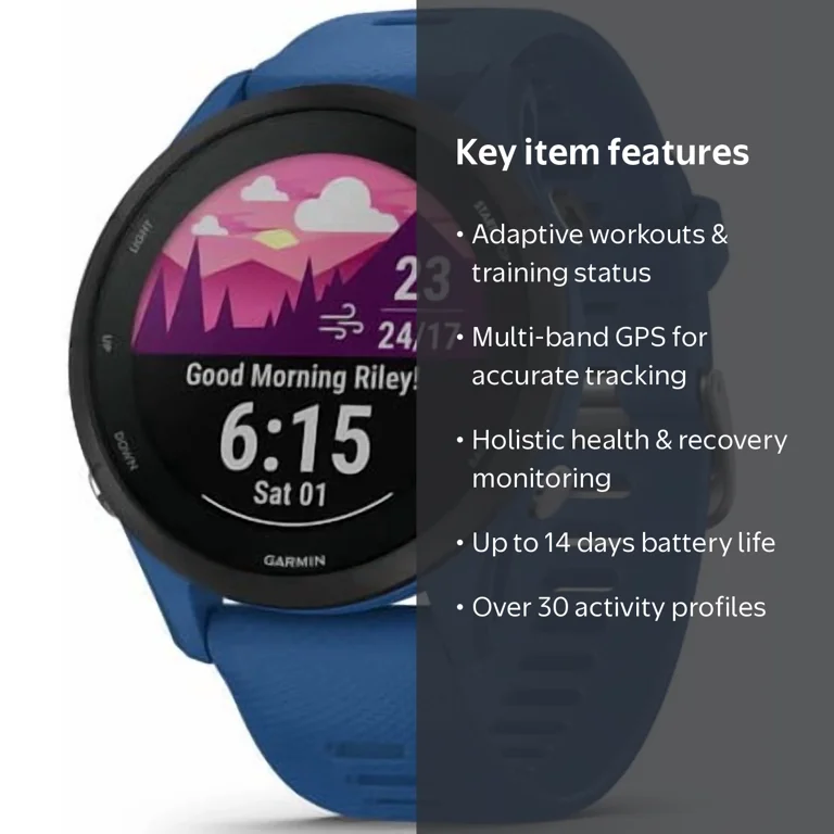 GARMIN, GPS Running Smartwatch, Forerunner 255, Tidal Blue