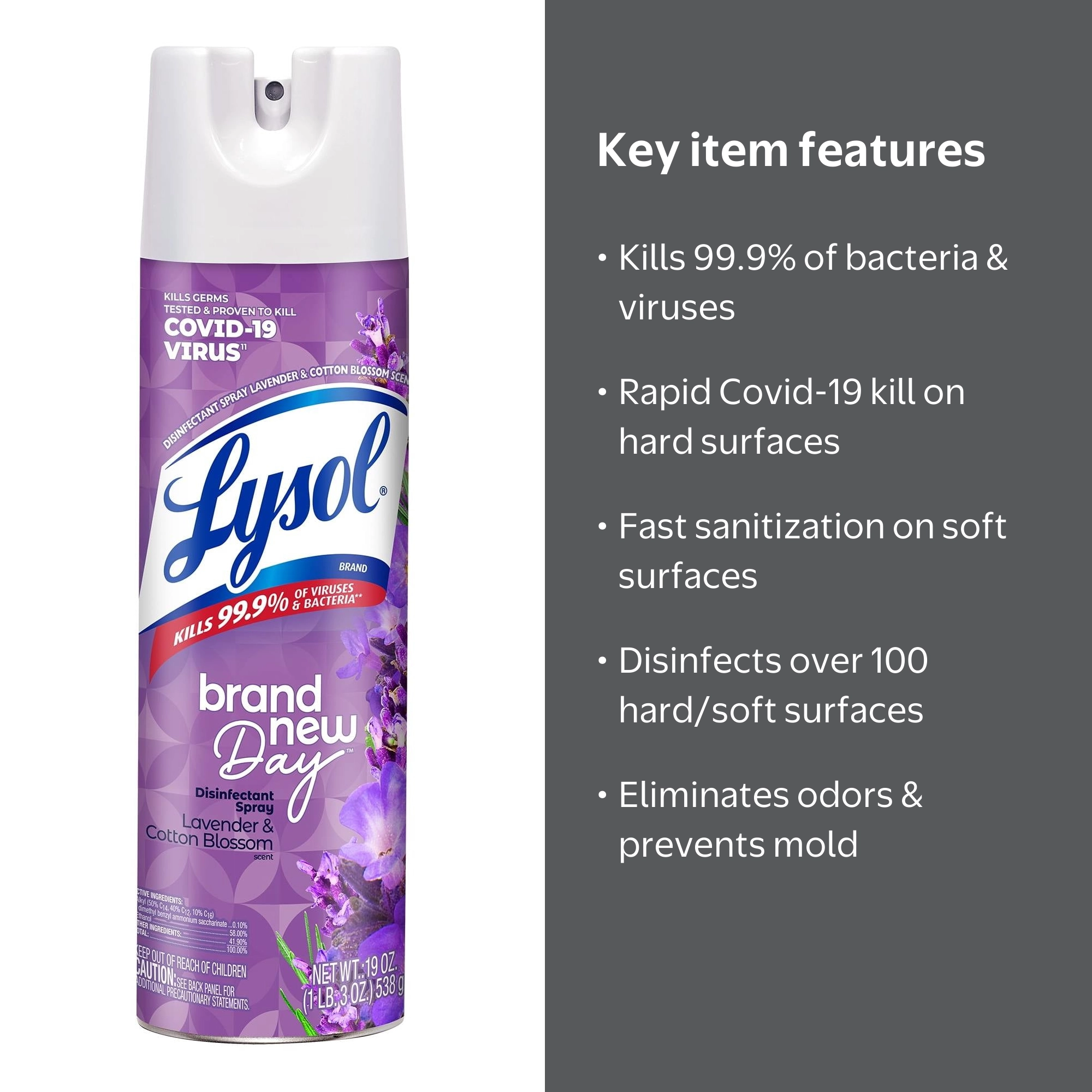 Lysol, Disinfectant Spray, 19 oz, Lavender & Cotton Blossom