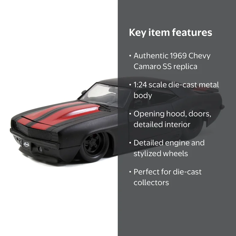 Jada Toys Big Time Muscle Die Cast Vehicle 1969 Chevy Camaro 1:24