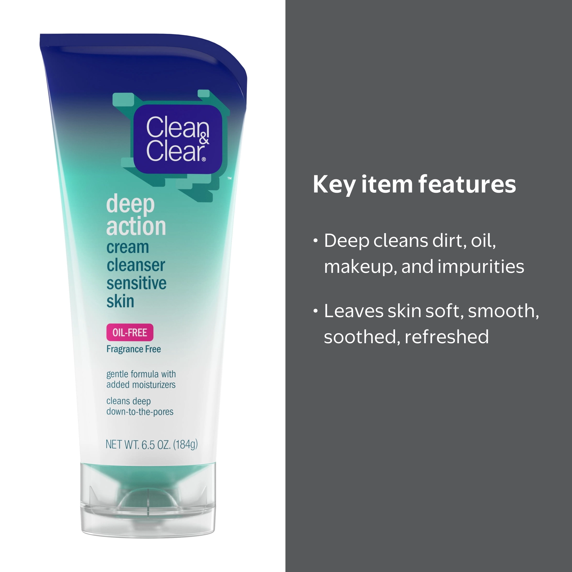 Clean & Clear Deep Action Cream Facial Cleanser, 6.5 oz - Walmart.com