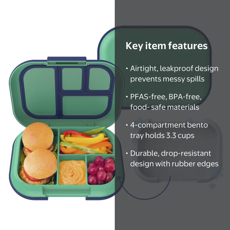 Bentgo Kids Leak-Proof Lunch Box, 4-Compartment, Built-In Ice Pack