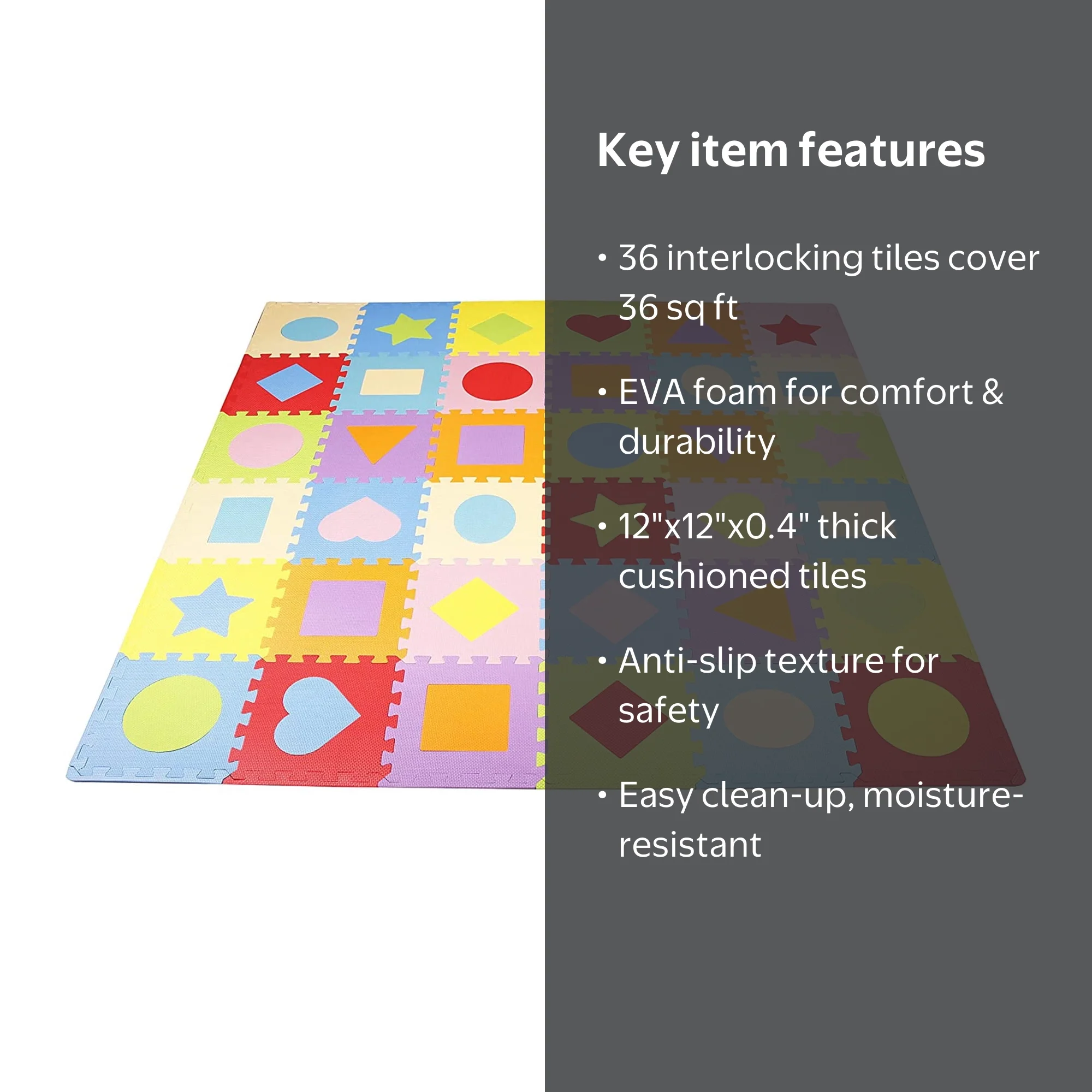BalanceFrom 36-Piece Tiles for Kids Playroom Areas, Thick
