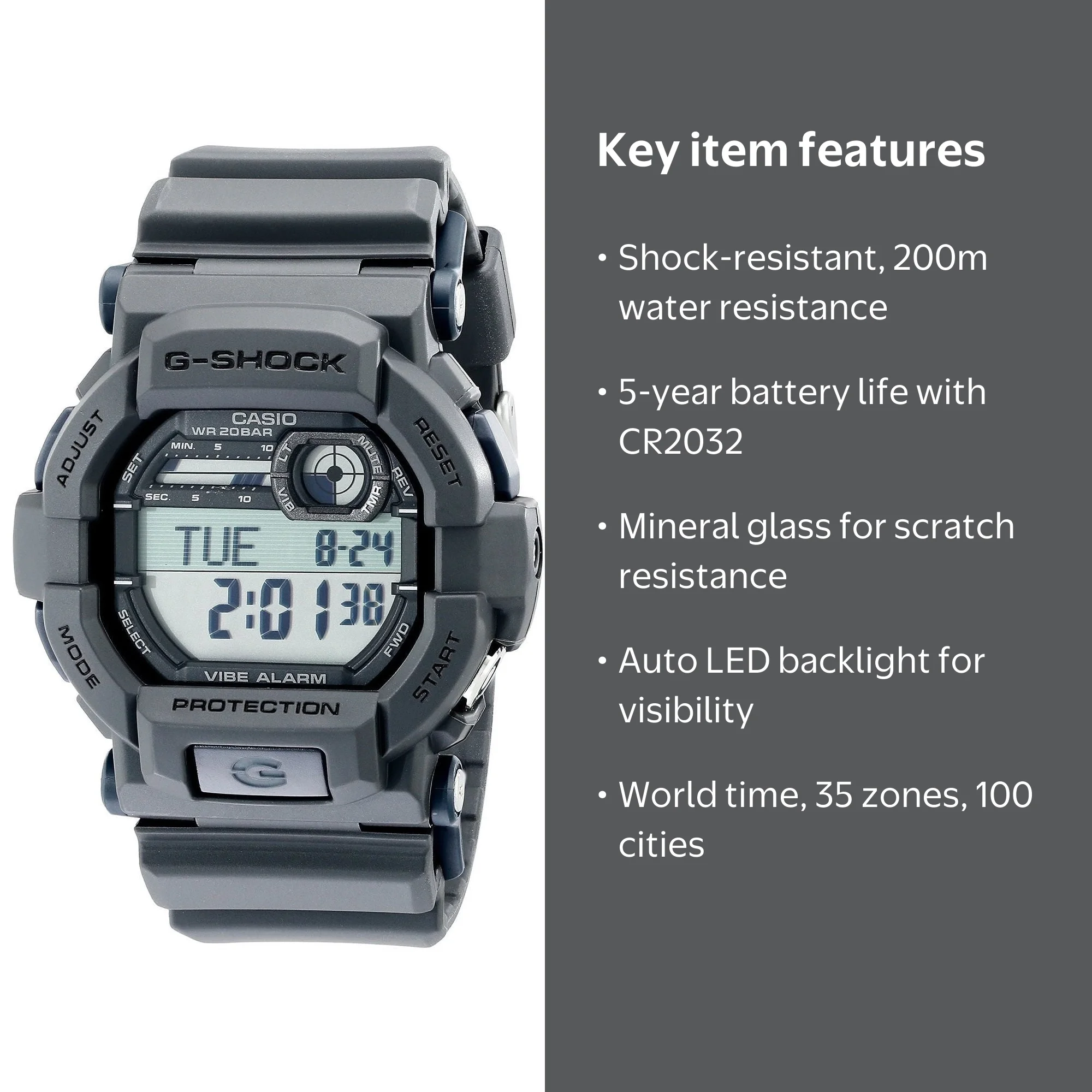 Casio G-Shock 2018 GD350-8 Vibration Alarm Watch, Gray - Walmart.com