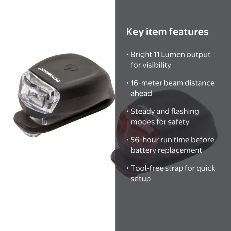 schwinn bicycle lights 300 Lumen USB Rechargeable Bike Light Set, LED, Headlight and Taillight with Steady, Flash and Burst Modes, Wide-Angle Visibility, Tool-Free Install, USB-C Charging, for City and Road Riding easier rides on your commute home or next nighttime ice cream jaunt Schwinn, Bicycle Light Set, 11