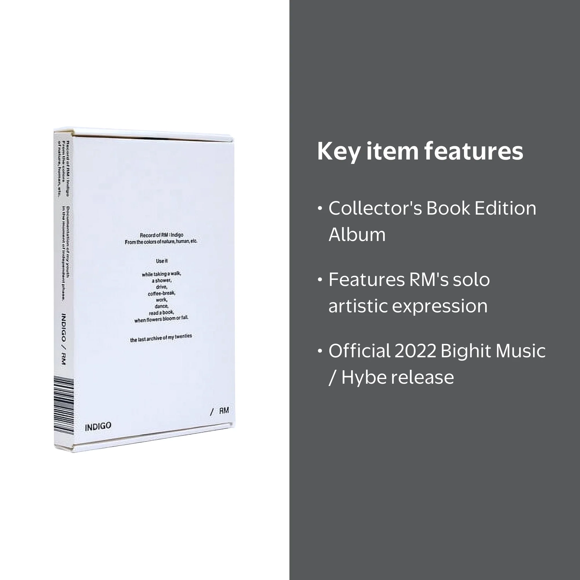 Bighit Music RM (BTS) Indigo Book Edition CD with Booklet & Poster