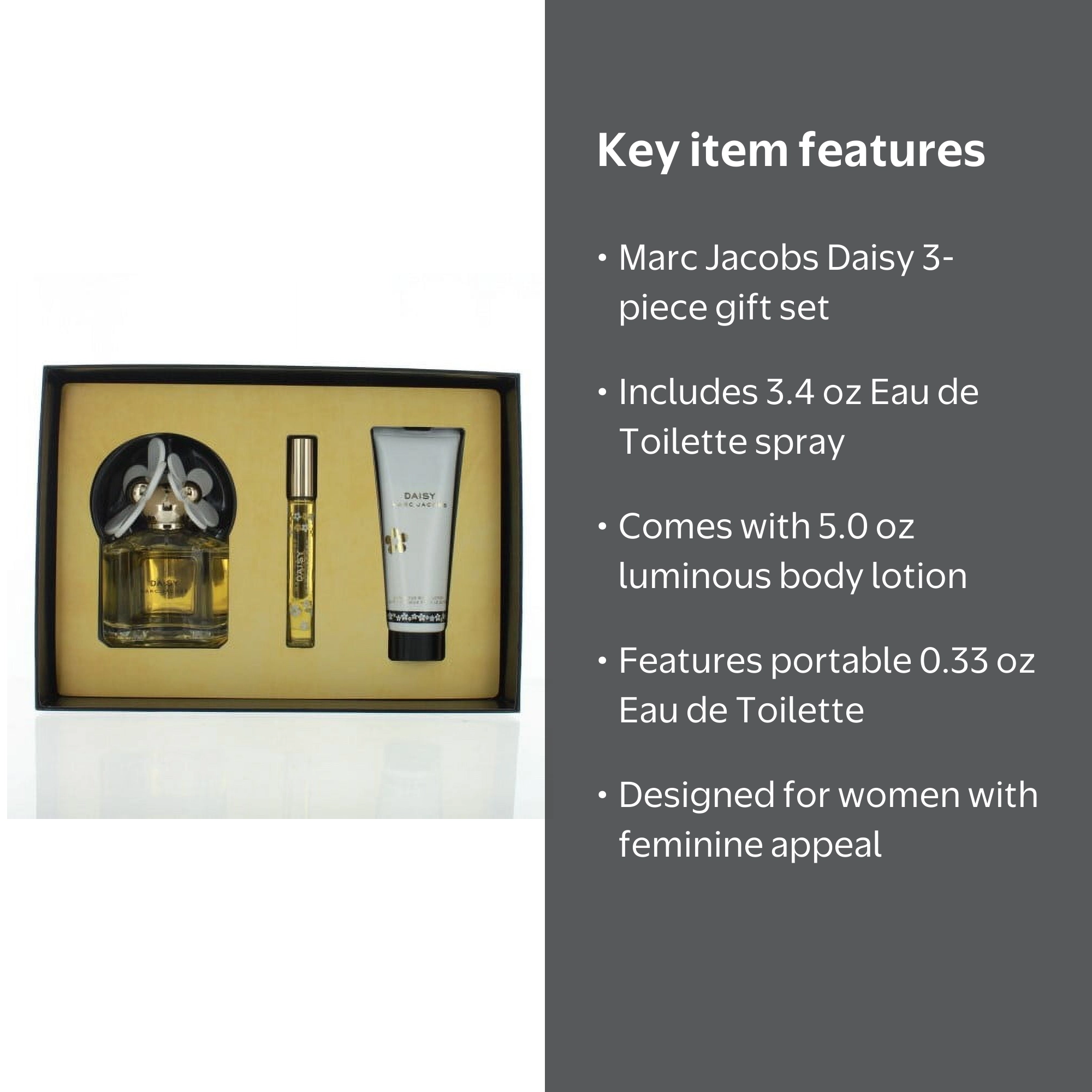 Marc Jacobs Daisy Women 3pc Gift Set, 3.4 oz Eau de Toilette +