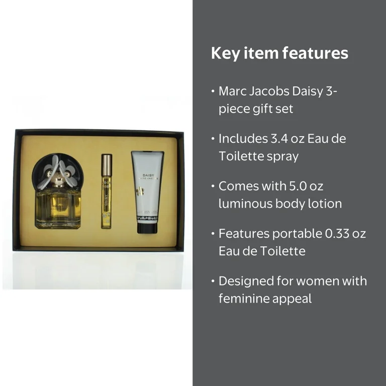 Marc Jacobs Daisy Women 3pc Gift Set, 3.4 oz Eau de Toilette +