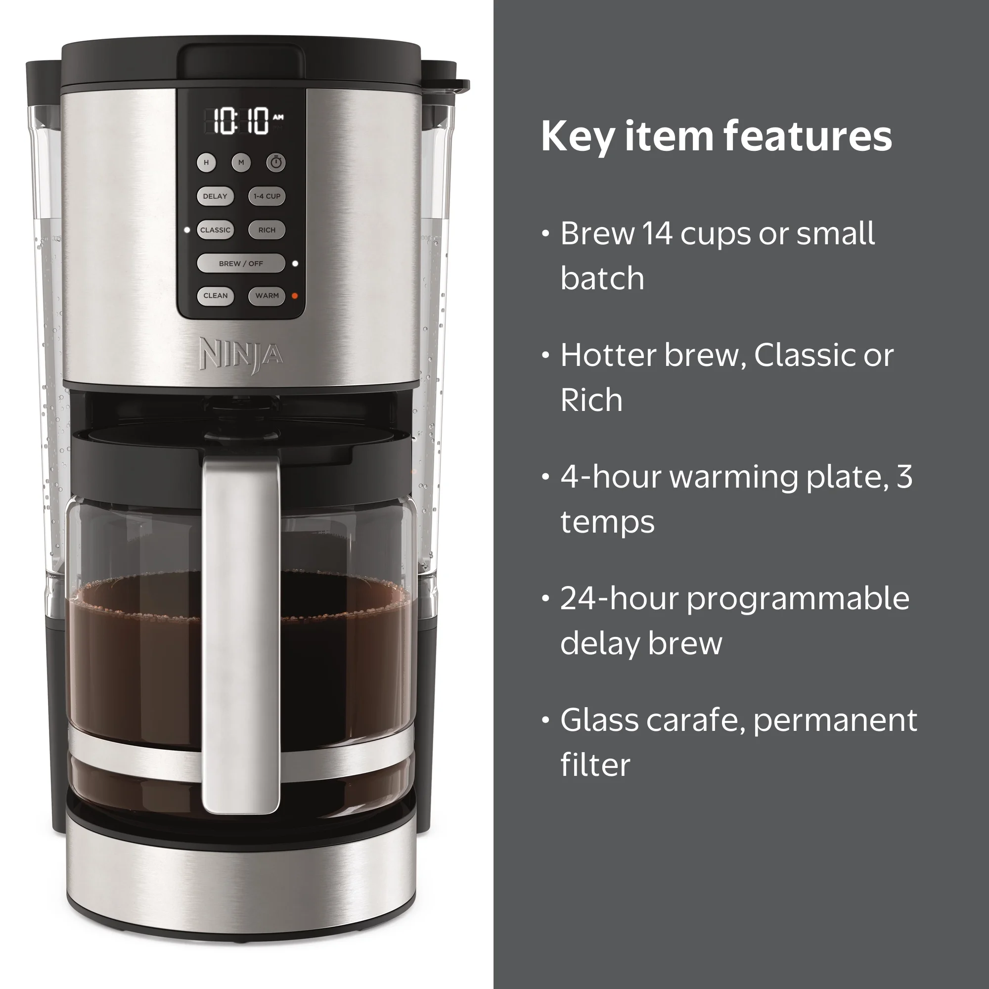 Ninja Hot Brew Programmable XL 14-Cup Coffee Maker PRO, Glass