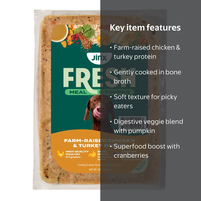 Jinx Fresh Farm-Raised Chicken & Turkey Dog Food Meal or Topper, 1