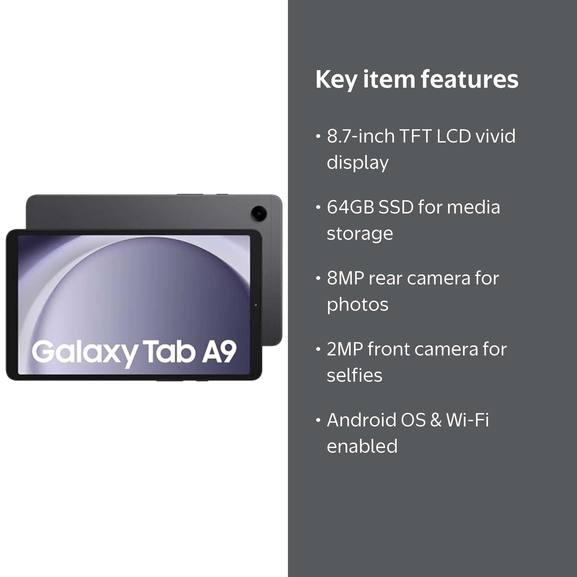 Samsung Galaxy Tab A9 8.7-inch FHD Tablet, 64GB Storage, Android