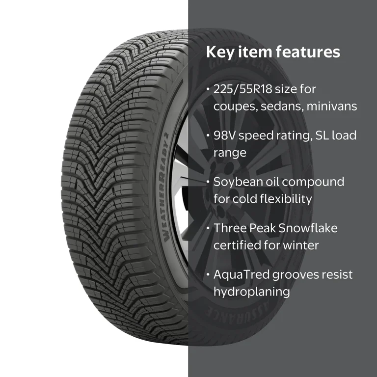Goodyear, Passenger Tire, 225/55R18 98V, All Weather, WeatherReady