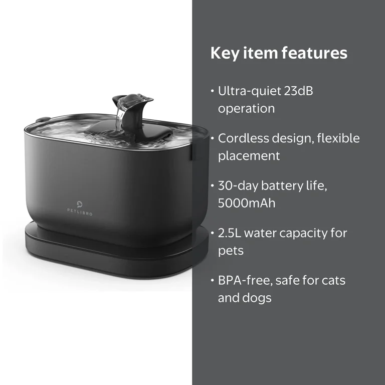 PETLIBRO ドリンクウォーターファウンテン 2 黒 Petlibro Cat Water Fountain, 2.5L Stainless Steel, Silent