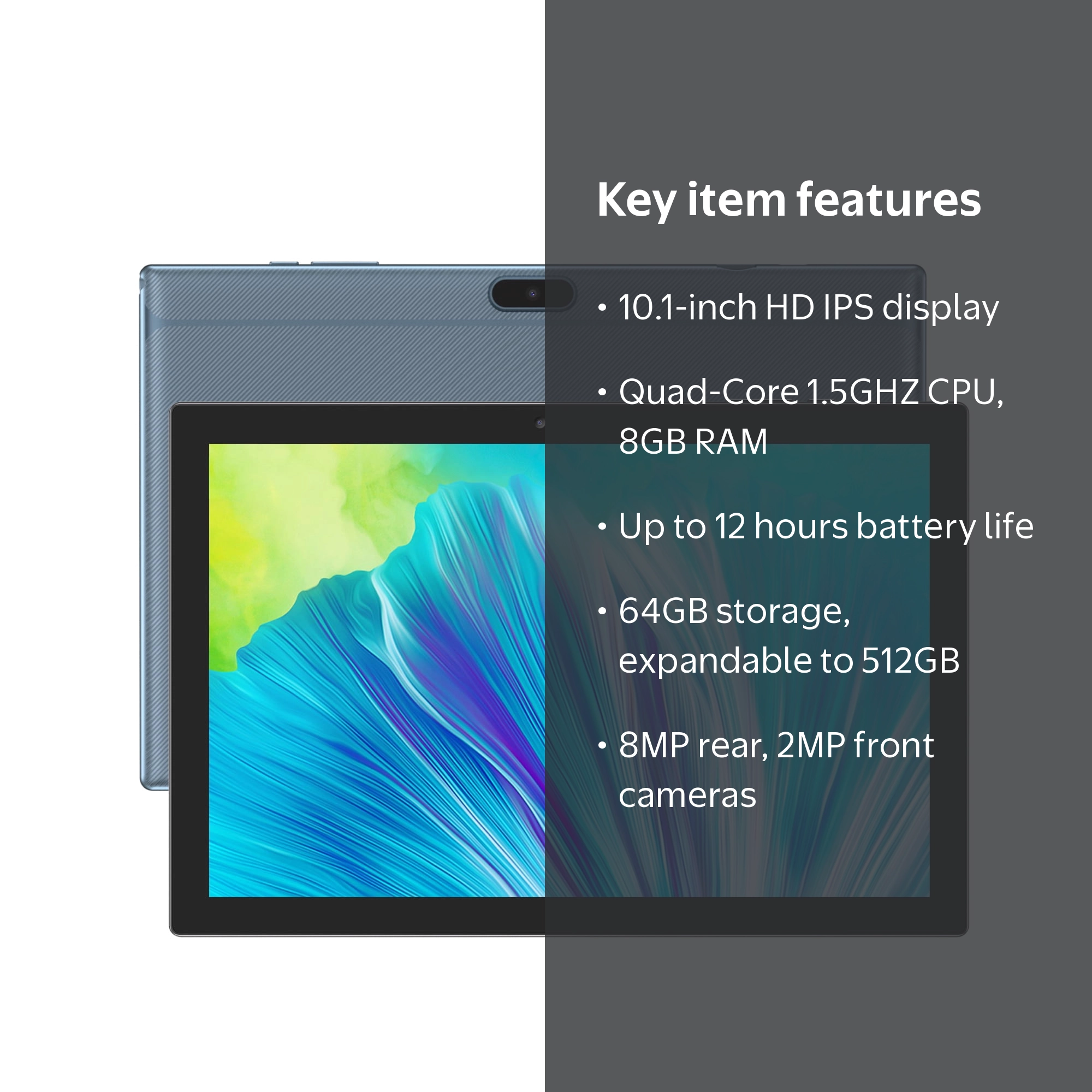 ZZB, Android Tablet 10.1 Inch, 64GB Storage, WiFi, Quad-Core
