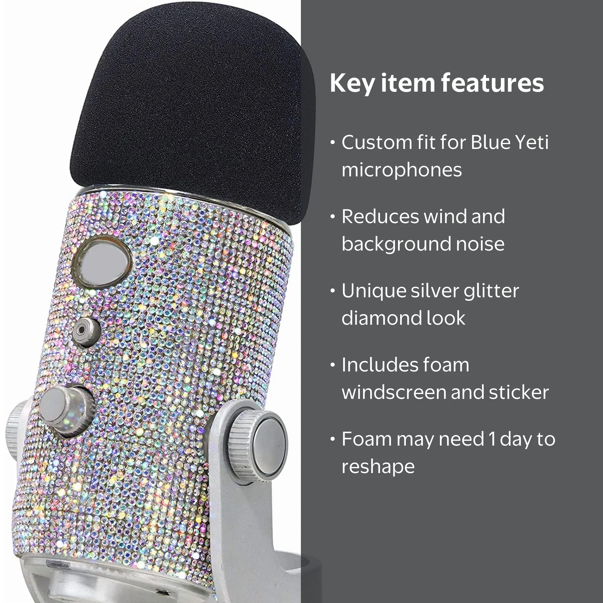 Lefty Out There - Diamond Dust シルクスクリーン SUNMON Blue Yeti Pop Filter - Cute Glitter Sticker, Bling Diamond