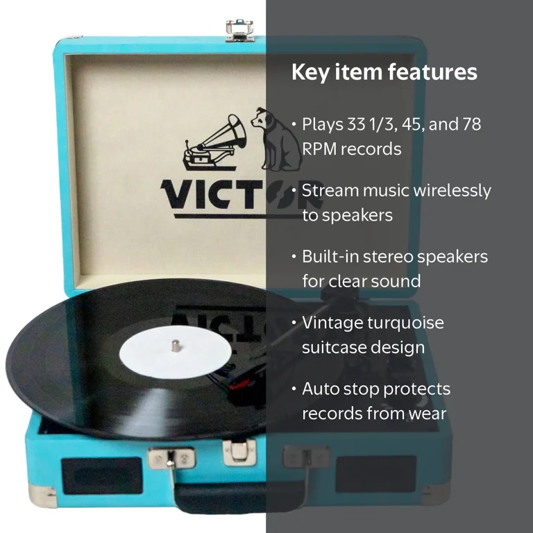 VICTOR Metro 3-Speed Portable Suitcase Turntable Record Player
