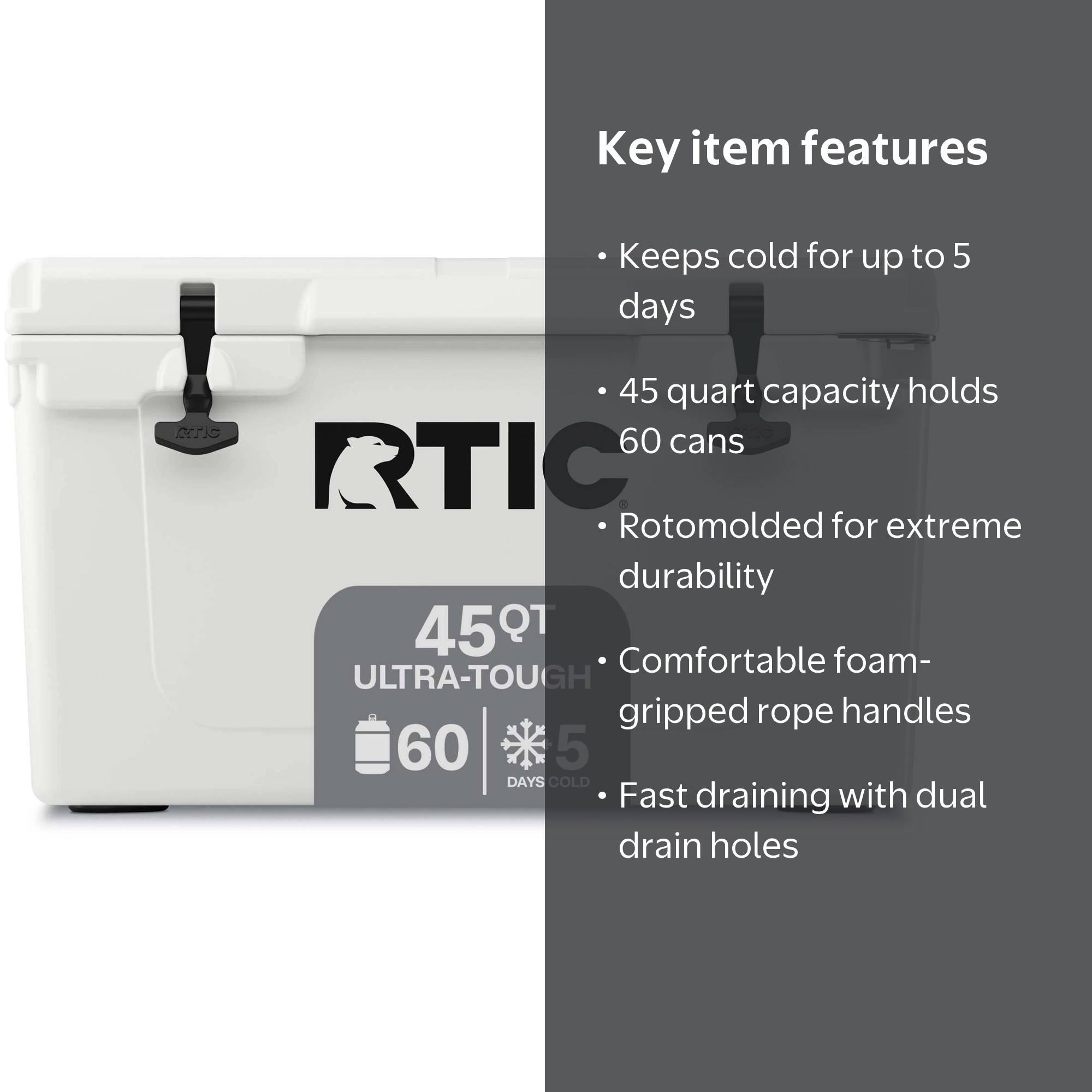 RTIC 45 Qt 60-Can Ultra-Tough Ice Chest Cooler, White - Walmart.com