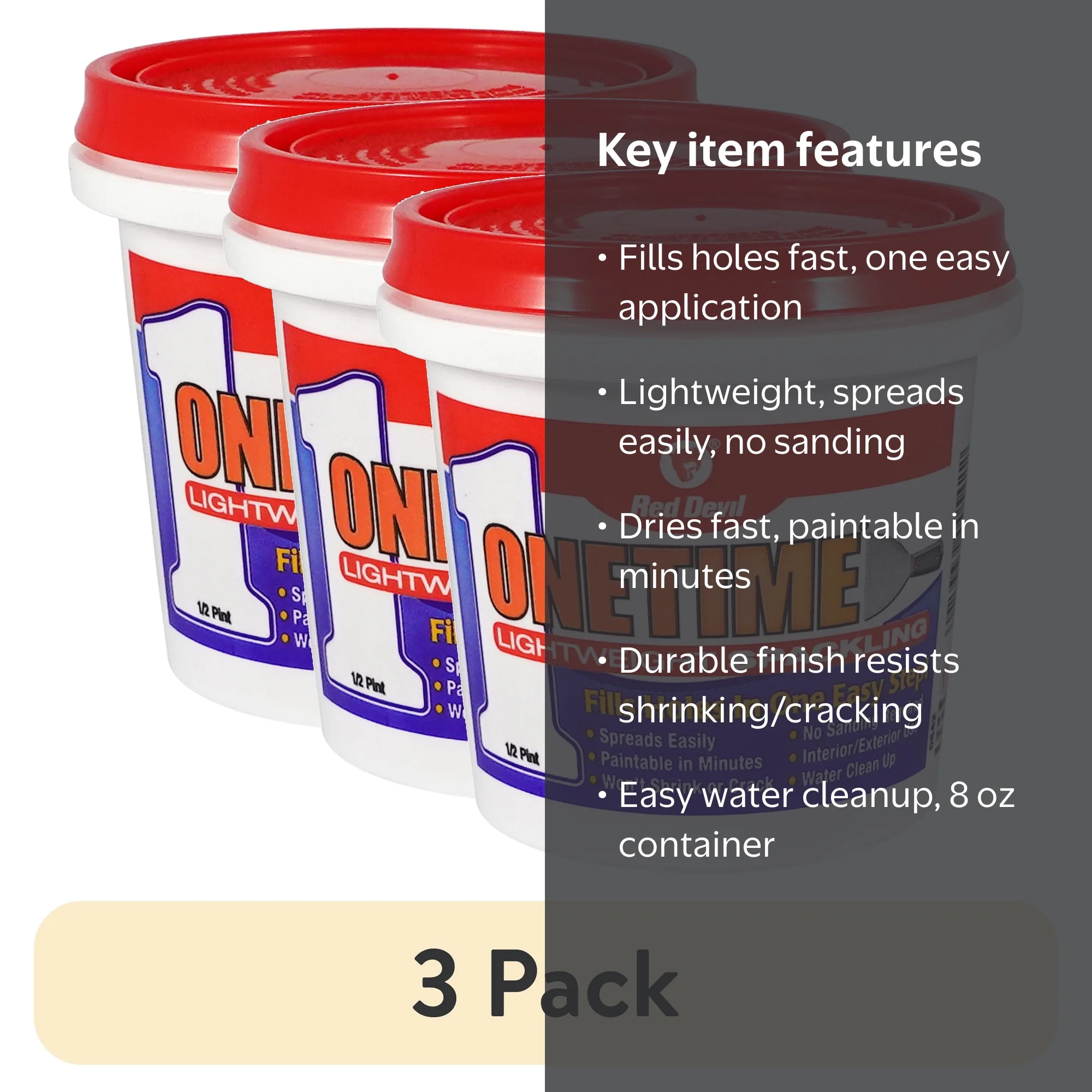 3 pack) Red Devil ONETIME® Lightweight Spackling Wall Filler 8 oz