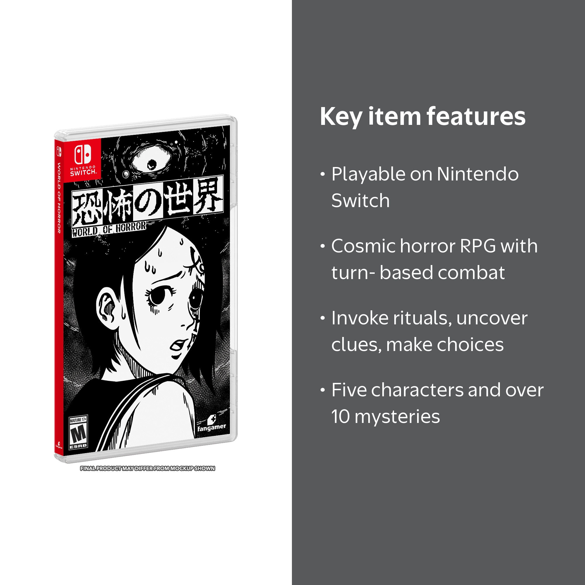 Fangamer, Nintendo Switch Game, WORLD OF HORROR, Roguelite