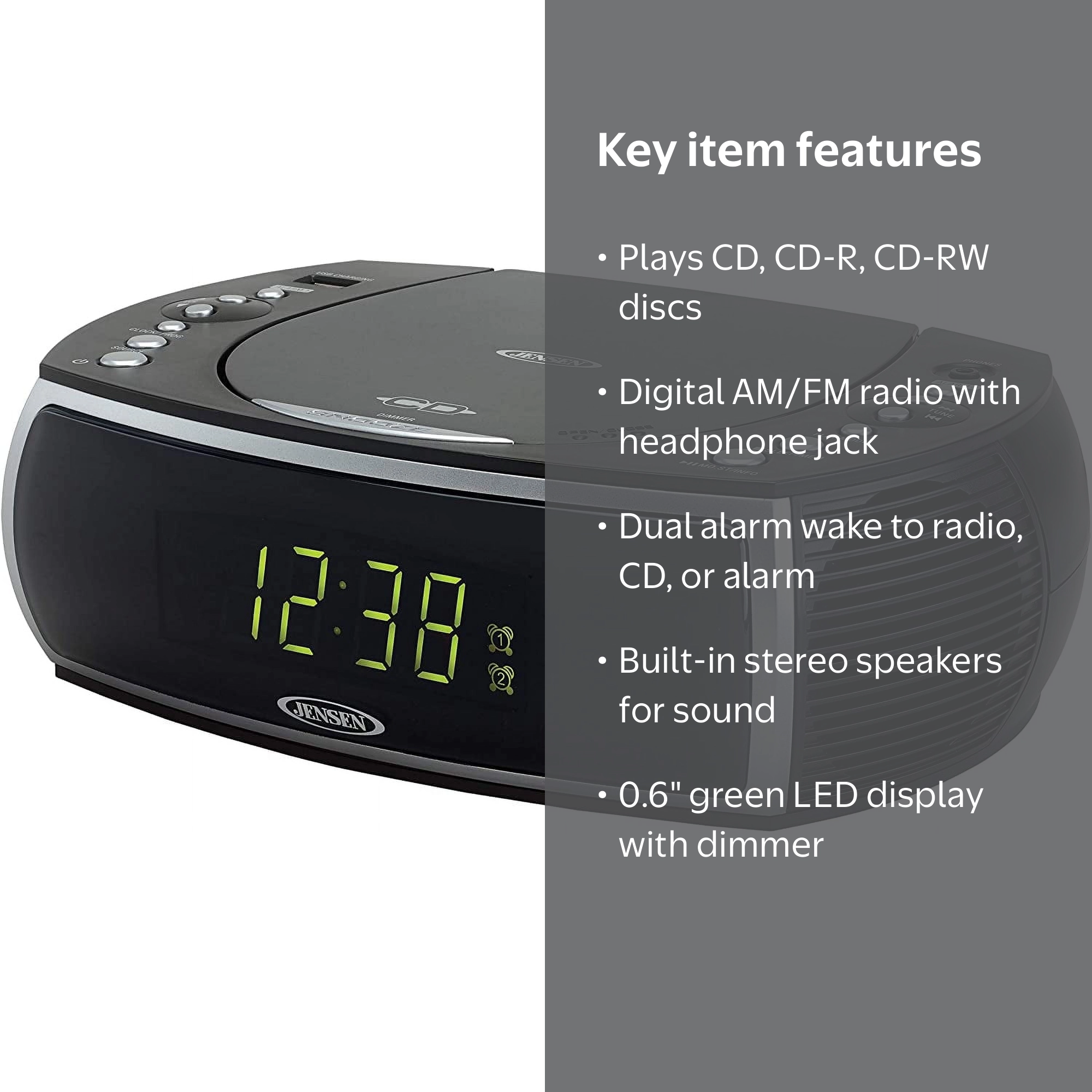 Free Shipping! Jensen Home CD Stereo Clock with AM FM Radio USB