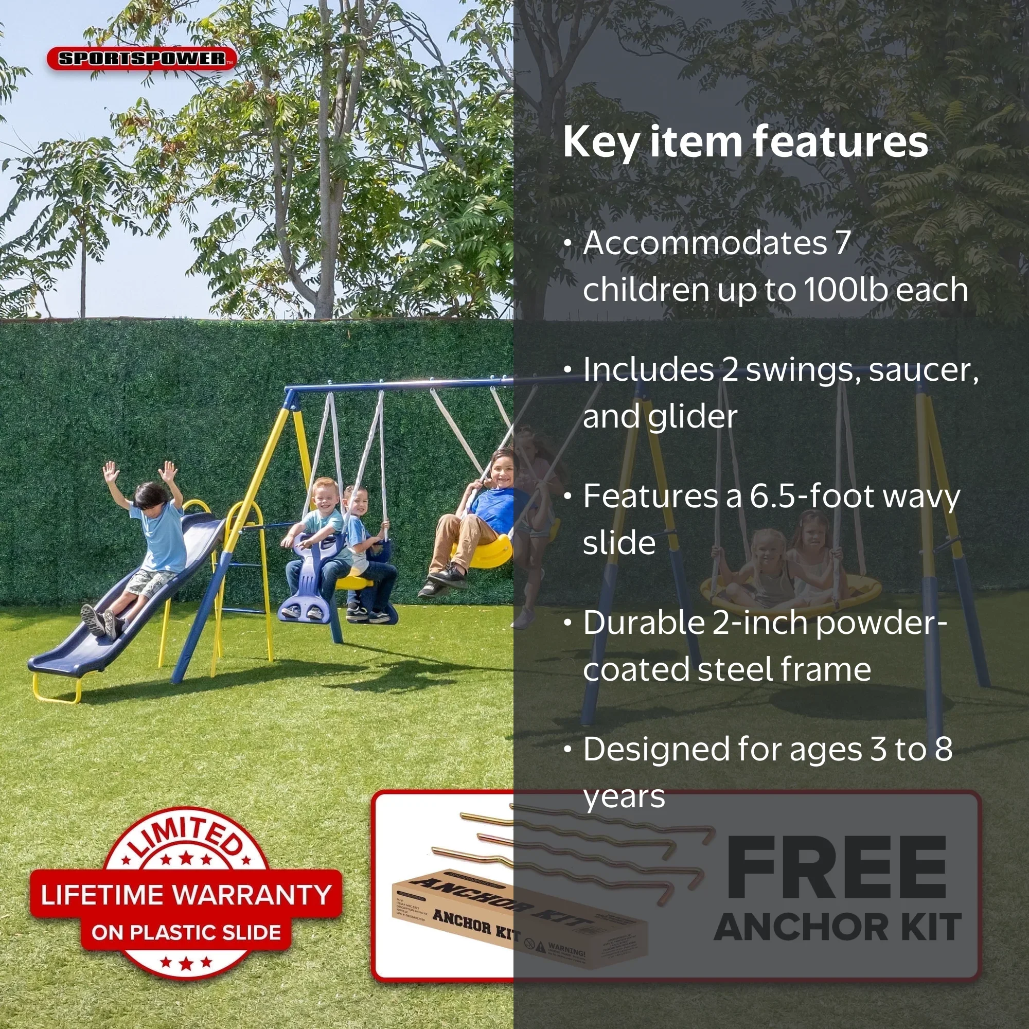 Sportspower Kids Playground - Metal Swing Set with Saucer, Glider