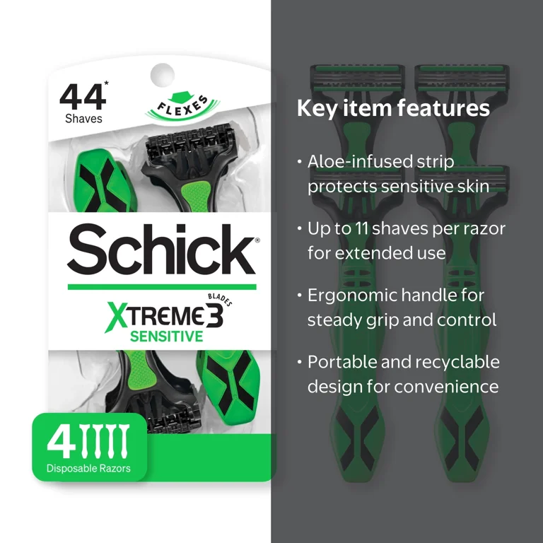 シークエンスセラム3 Xtreme, Sensitive Men's Disposable Razors, 4 ct, Aloe Comfort