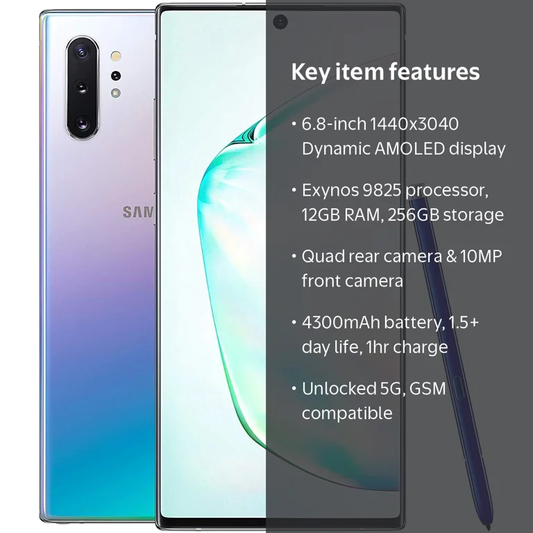 Samsung Galaxy Note 10+ Plus 5G, Single-SIM 256GB, Unlocked Cell