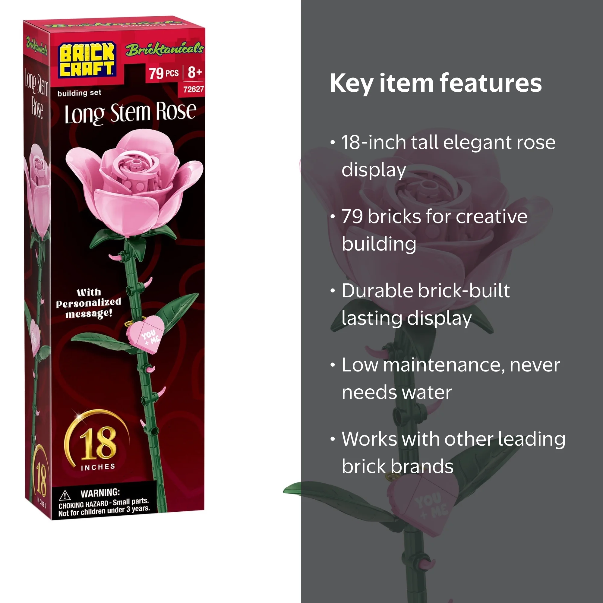 Brickcraft, Bricktanicals Long Stem Rose Building Kit - Walmart.com