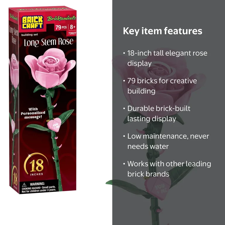 Brickcraft, Bricktanicals Long Stem Rose Building Kit - Walmart.com