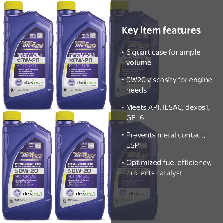 Royal Purple SAE 0W20 High Performance Engine Oil, 6 Quart Case