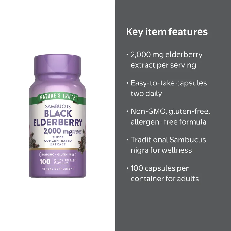 Nature's Truth, Sambucus Black Elderberry Capsules, 100 count