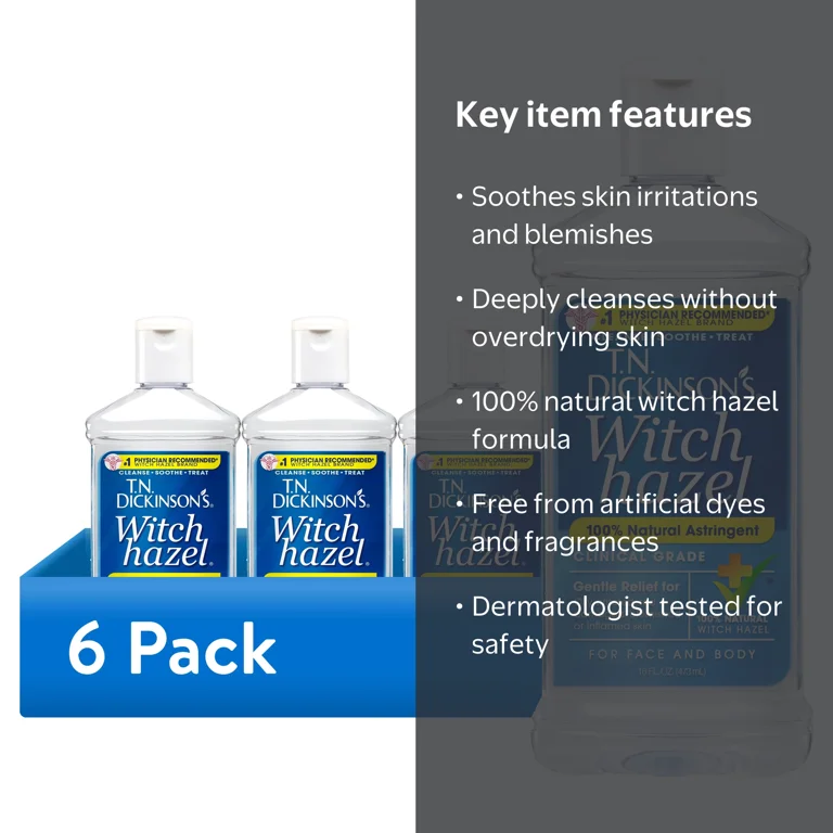 6 pack) T.N. Dickinson's Witch Hazel Astringent, 100% Natural, 16