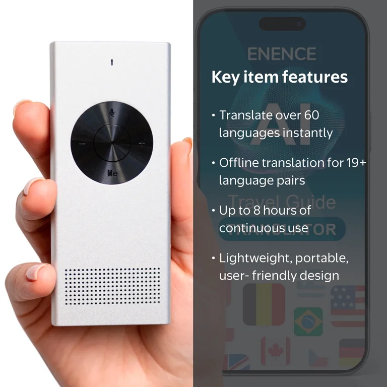 Enence Pro Language Translator Device, Real-Time Two-Way Voice