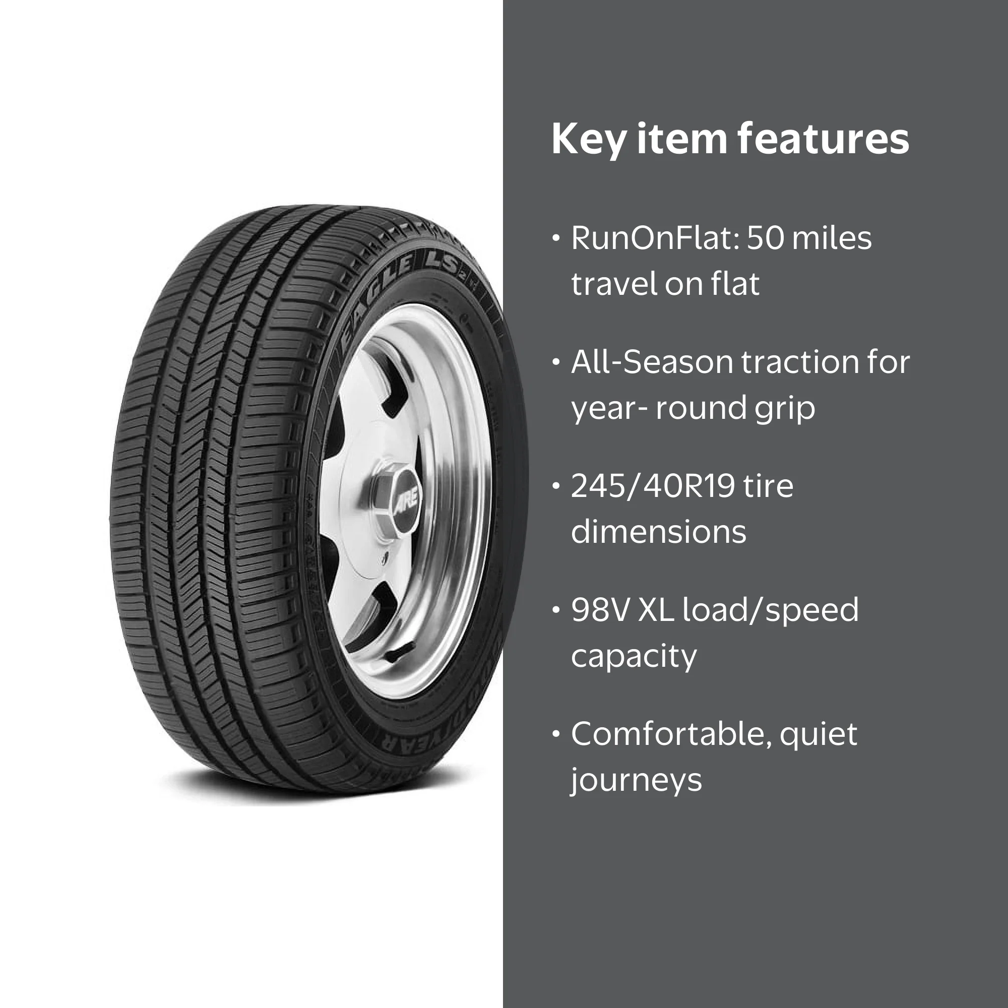 Goodyear Eagle LS2 ROF 245/40R19 98V XL All-Season Run Flat Tire Goodyear Eagle LS2 ROF 245/40R19 98V XL All-Season Run Flat Tire
